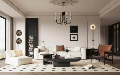 法式客厅 沙发茶几组合 吊灯 落地灯  雕塑装置 休闲椅